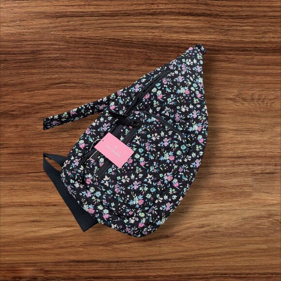 Vera Bradley Floral Sling Backpack Quilted Fabric scattered wildflowers NWT - Picture 1 of 8